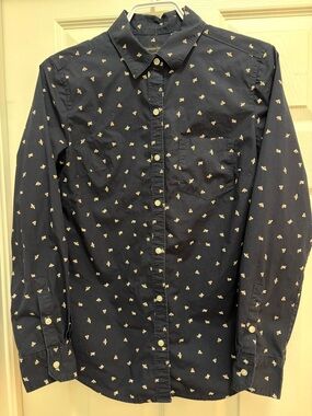 Banana Republic Navy Button-Down Shirt with soft Yellow Bee Motif